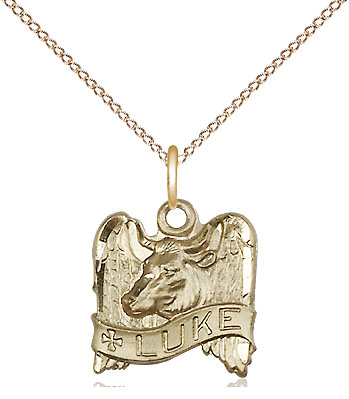14kt Gold Filled Saint Luke Pendant on a 18 inch Gold Filled Light Curb chain