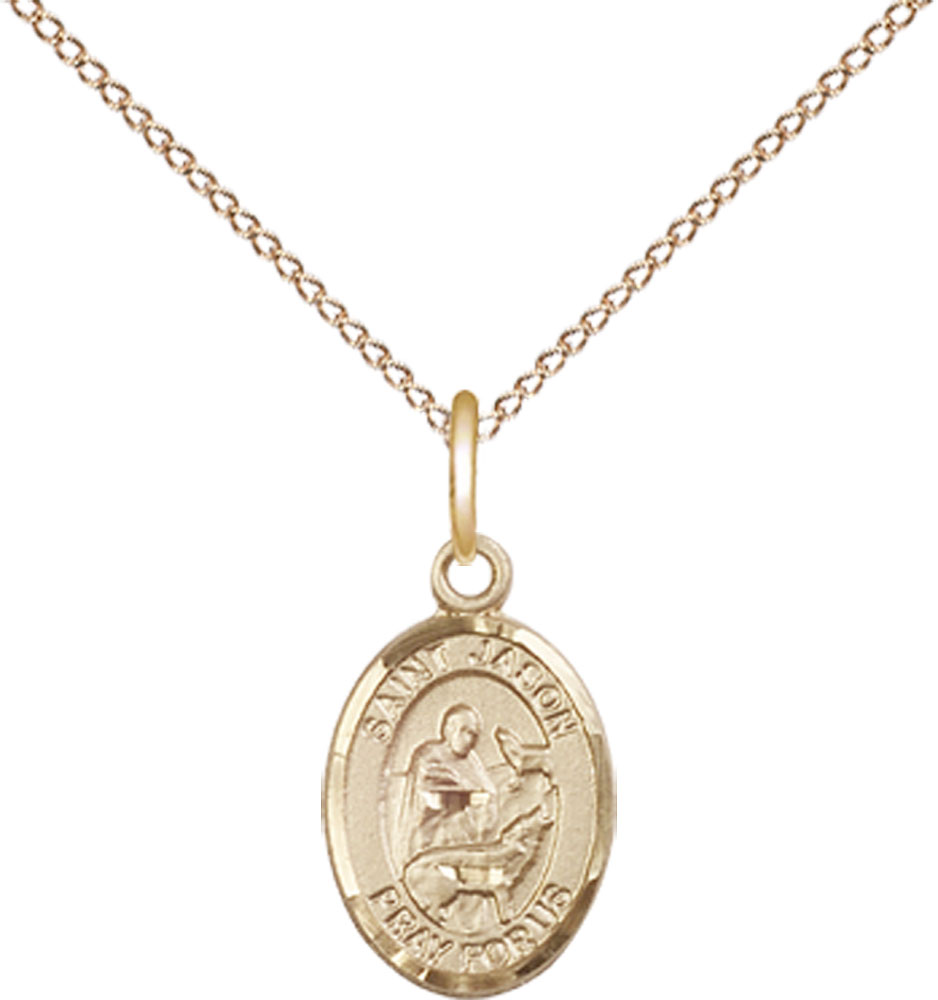 14kt Gold Filled Saint Jason Pendant on a 18 inch Gold Filled Light Curb chain