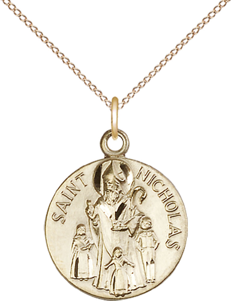 14kt Gold Filled Saint Nicholas Pendant on a 18 inch Gold Filled Light Curb chain