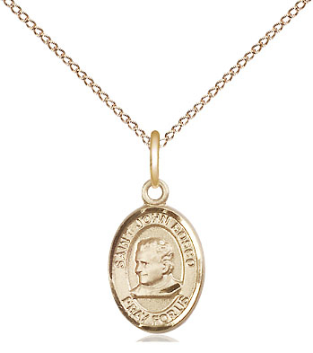 14kt Gold Filled Saint John Bosco Pendant on a 18 inch Gold Filled Light Curb chain