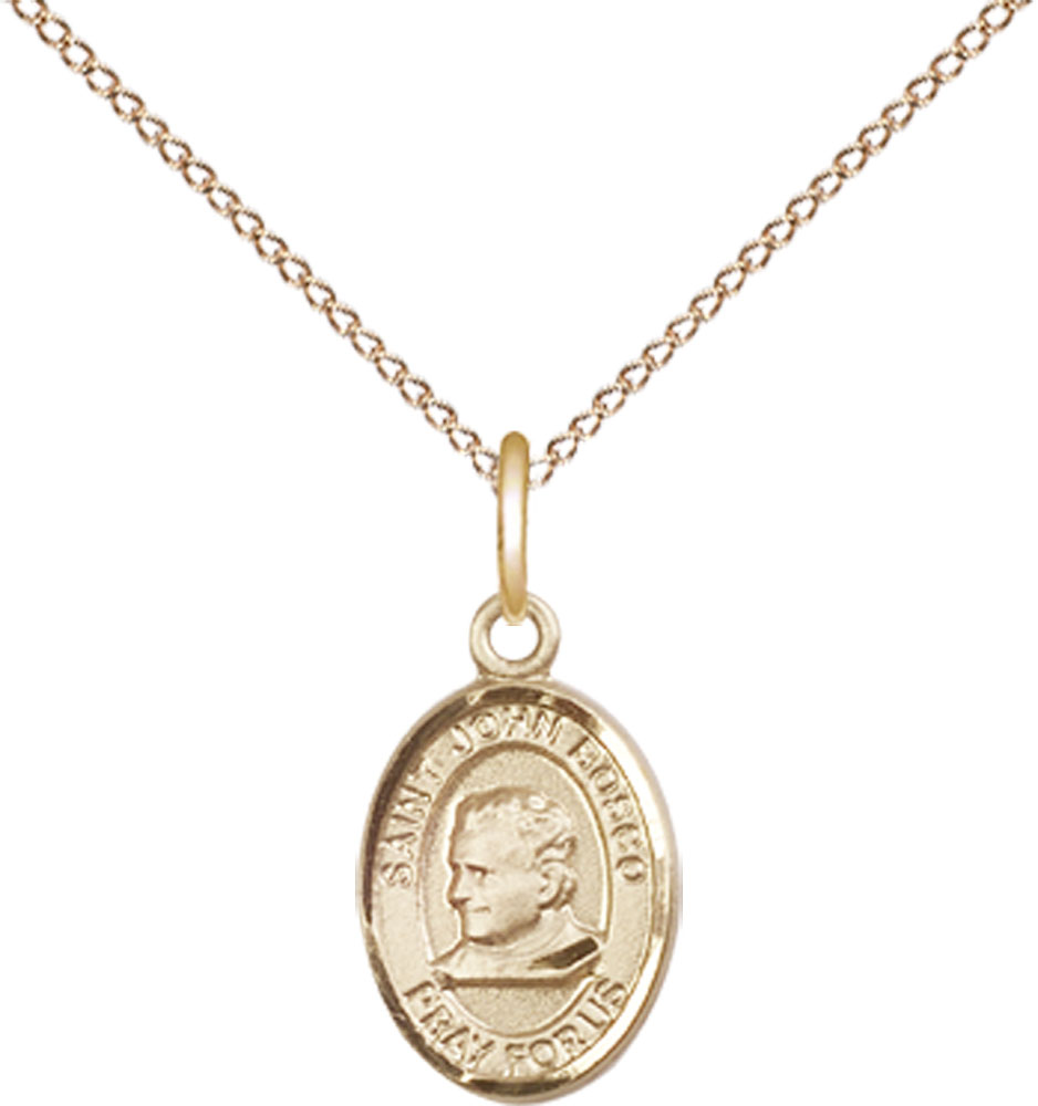 14kt Gold Filled Saint John Bosco Pendant on a 18 inch Gold Filled Light Curb chain