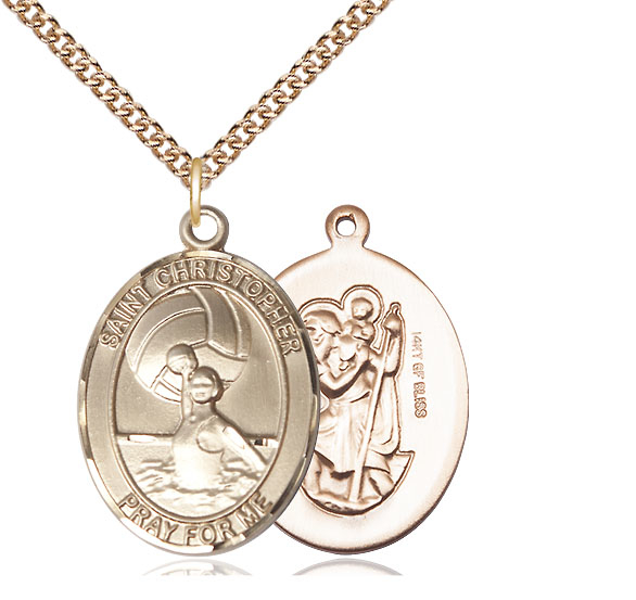 14kt Gold Filled Saint Christopher Water Polo-Women Pendant on a 24 inch Gold Filled Heavy Curb chain