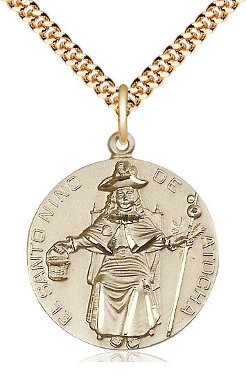 14kt Gold Filled Saint NiÃ±o de Atocha Pendant on a 24 inch Gold Plate Heavy Curb chain
