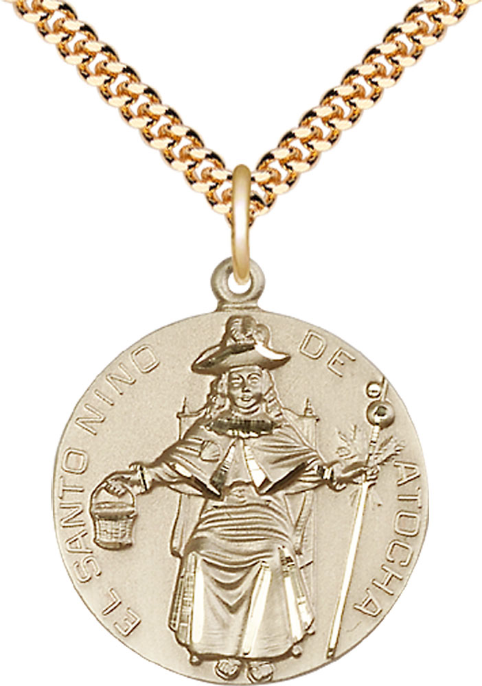 14kt Gold Filled Saint NiCB1o de Atocha Pendant on a 24 inch Gold Plate Heavy Curb chain