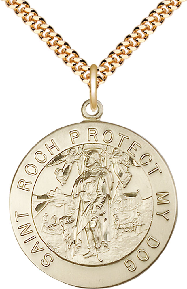 14kt Gold Filled Saint Roch Pendant on a 24 inch Gold Plate Heavy Curb chain