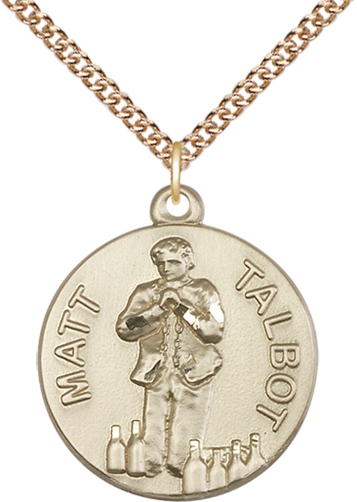 14kt Gold Filled Matt Talbot Pendant on a 24 inch Gold Filled Heavy Curb chain