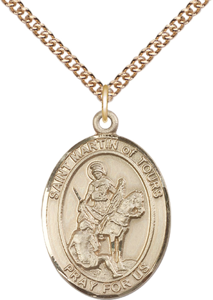 14kt Gold Filled Saint Martin of Tours Pendant on a 24 inch Gold Filled Heavy Curb chain