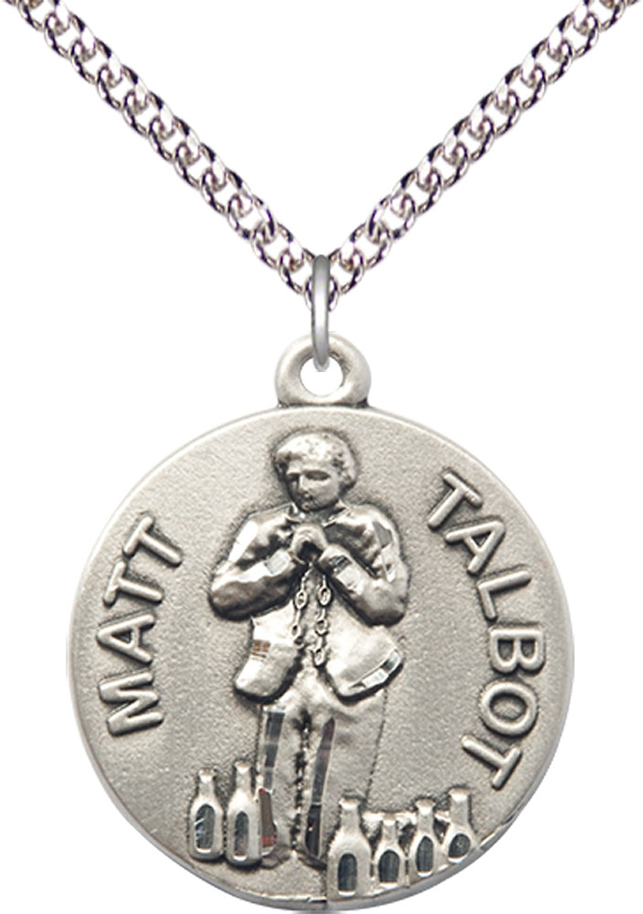 Sterling Silver Matt Talbot Pendant on a 24 inch Sterling Silver Heavy Curb chain