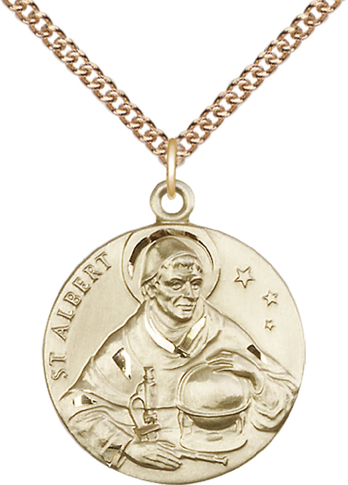 14kt Gold Filled Saint Albert the Great Pendant on a 24 inch Gold Filled Heavy Curb chain