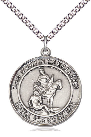 Sterling Silver San Martin Caballero Pendant on a 24 inch Sterling Silver Heavy Curb chain