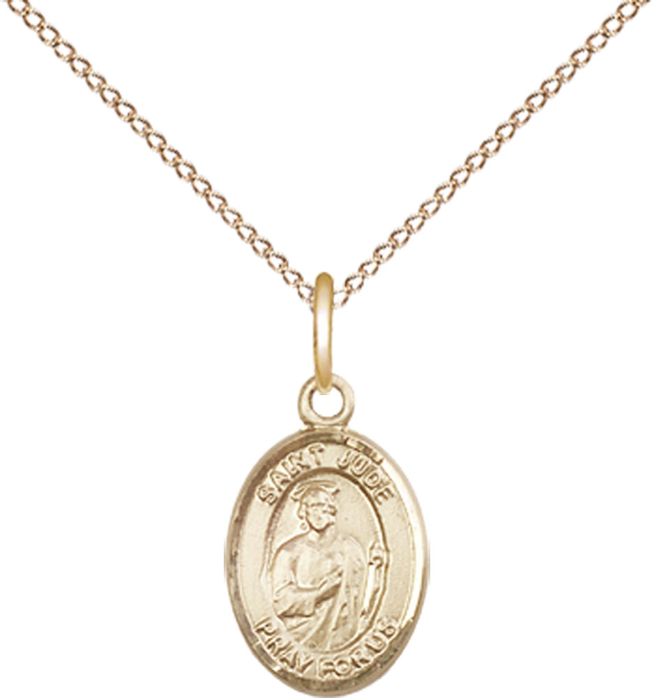 14kt Gold Filled Saint Jude Pendant on a 18 inch Gold Filled Light Curb chain