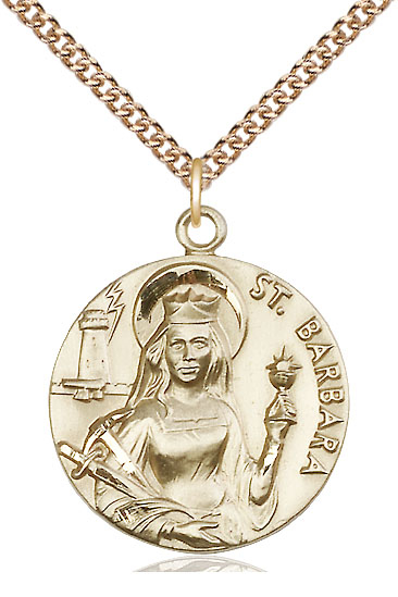 14kt Gold Filled Saint Barbara Pendant on a 24 inch Gold Filled Heavy Curb chain