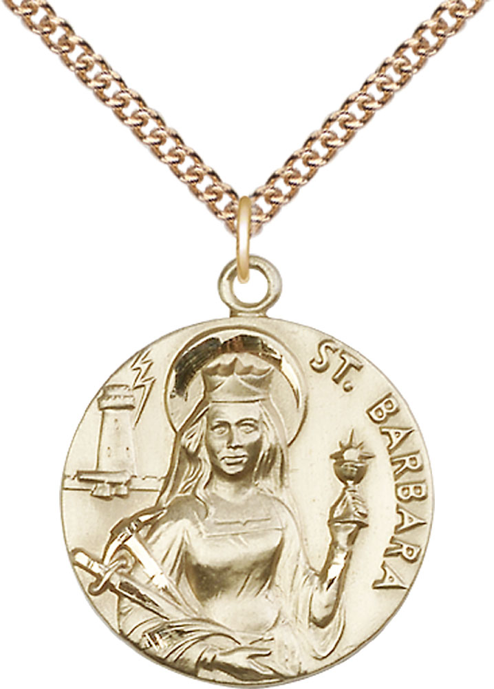 14kt Gold Filled Saint Barbara Pendant on a 24 inch Gold Filled Heavy Curb chain