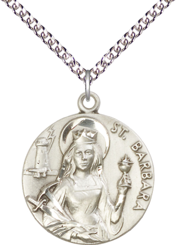 Sterling Silver Saint Barbara Pendant on a 24 inch Sterling Silver Heavy Curb chain
