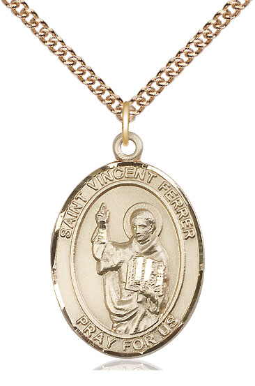 14kt Gold Filled Saint Vincent Ferrer Pendant on a 24 inch Gold Filled Heavy Curb chain