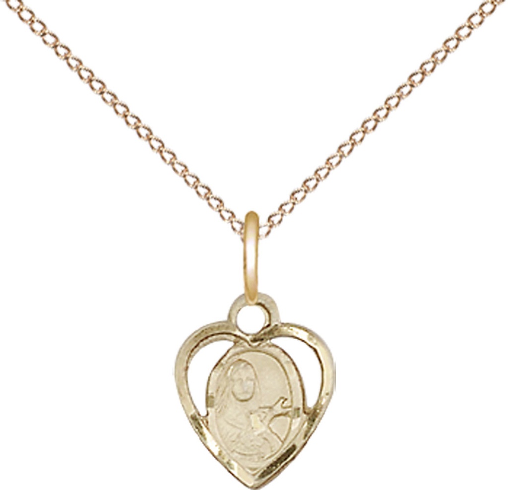 14kt Gold Filled Saint Theresa Pendant on a 18 inch Gold Filled Light Curb chain