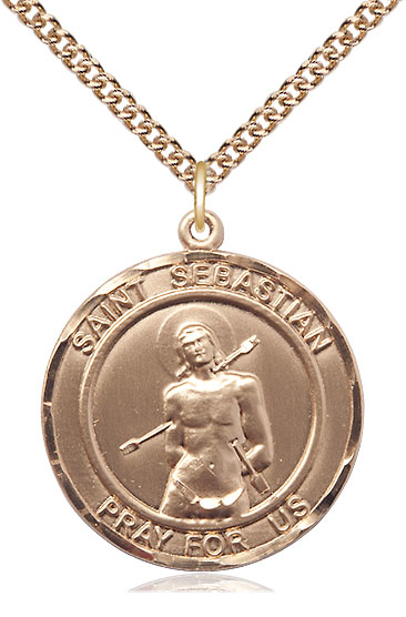 14kt Gold Filled Saint Sebastian Pendant on a 24 inch Gold Filled Heavy Curb chain