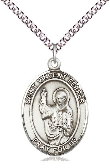 Sterling Silver Saint Vincent Ferrer Pendant on a 24 inch Sterling Silver Heavy Curb chain