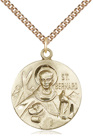 14kt Gold Filled Saint Bernard of Monjoux Pendant on a 24 inch Gold Filled Heavy Curb chain