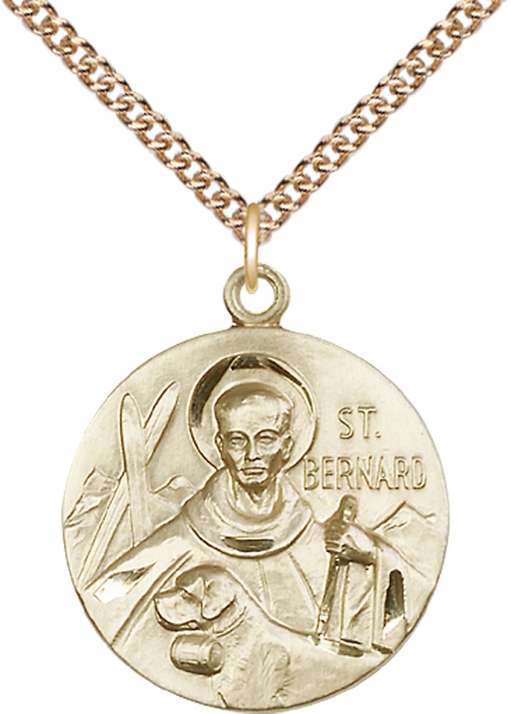 14kt Gold Filled Saint Bernard of Monjoux Pendant on a 24 inch Gold Filled Heavy Curb chain