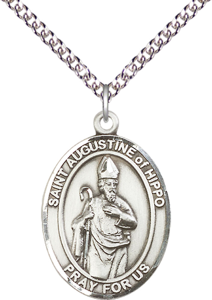 Sterling Silver Saint Augustine of Hippo Pendant on a 24 inch Sterling Silver Heavy Curb chain