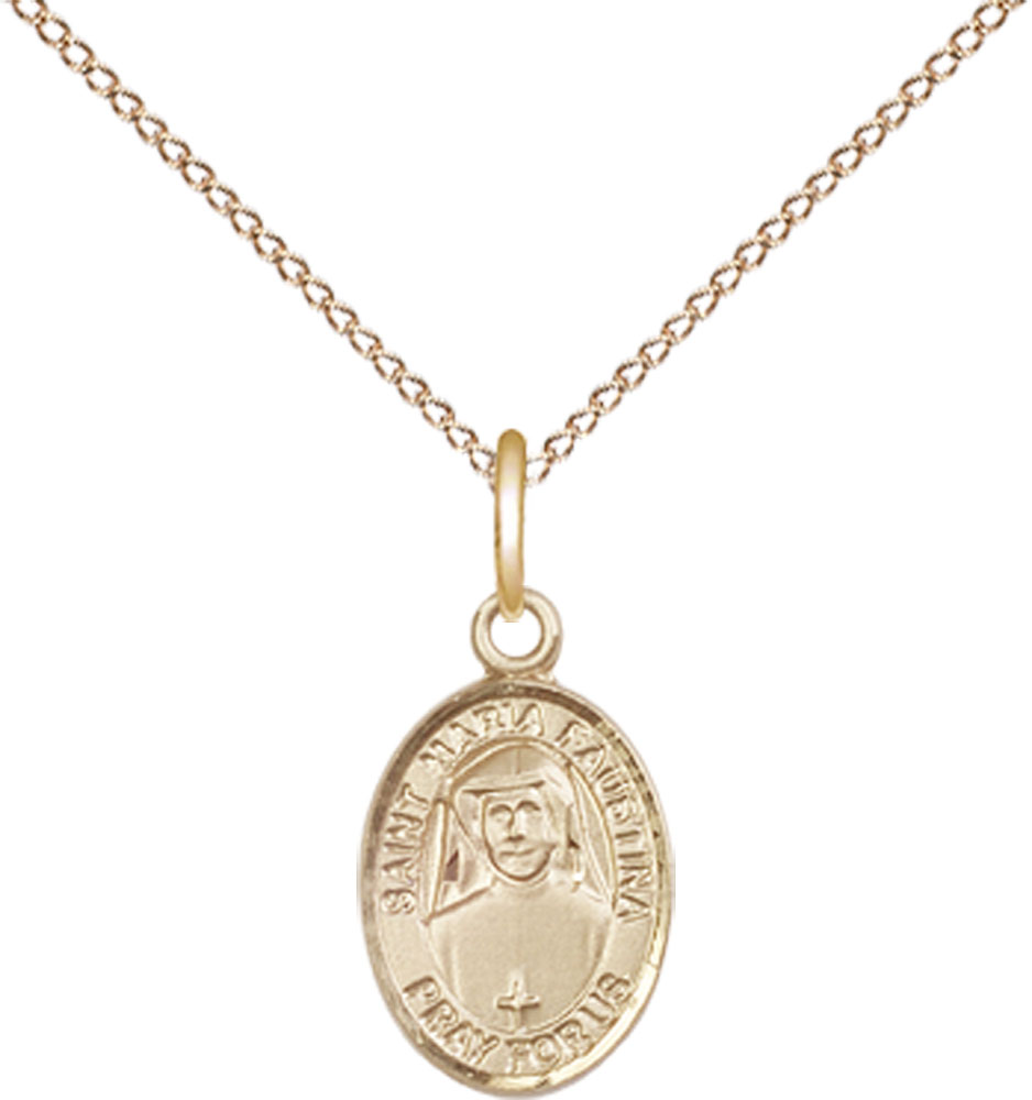 14kt Gold Filled Saint Maria Faustina Pendant on a 18 inch Gold Filled Light Curb chain