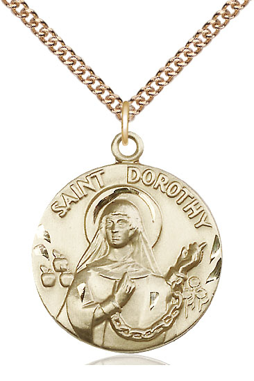 14kt Gold Filled Saint Dorothy Pendant on a 24 inch Gold Filled Heavy Curb chain