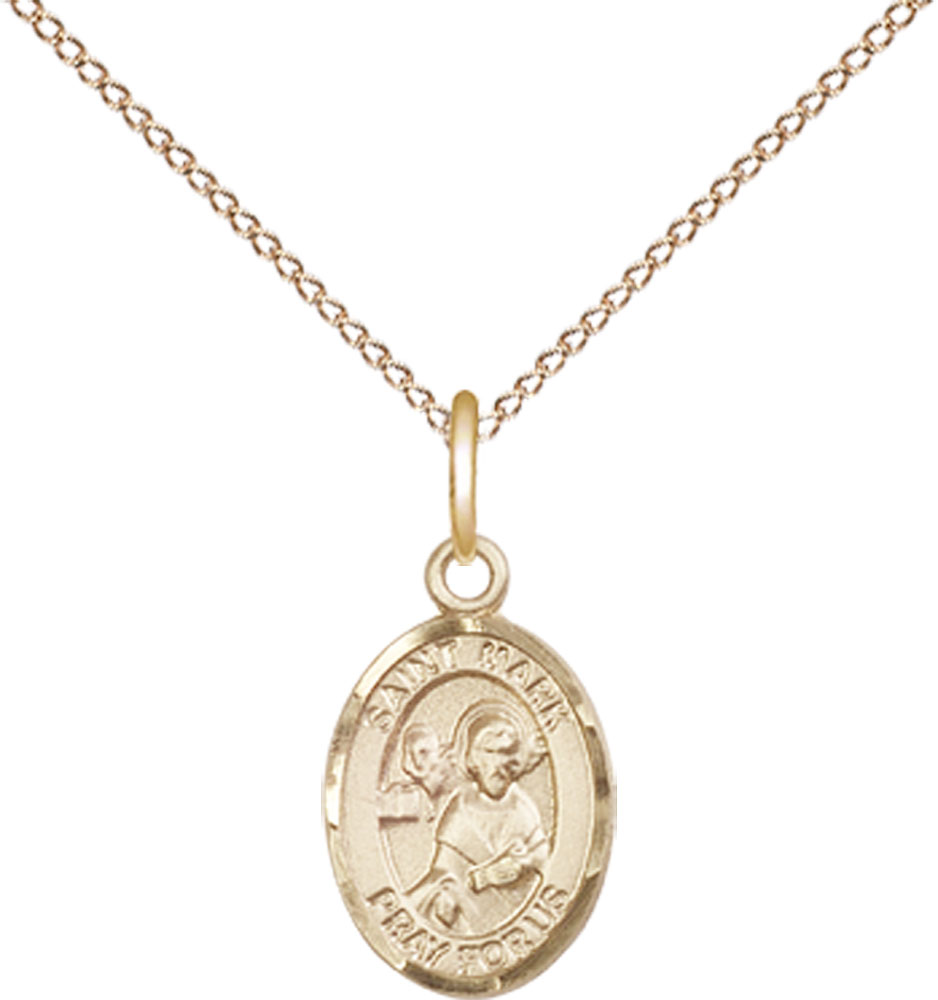 14kt Gold Filled Saint Mark the Evangelist Pendant on a 18 inch Gold Filled Light Curb chain