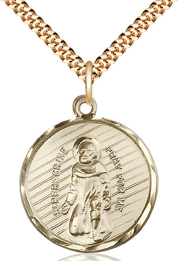 14kt Gold Filled Saint Perregrine Pendant on a 24 inch Gold Plate Heavy Curb chain