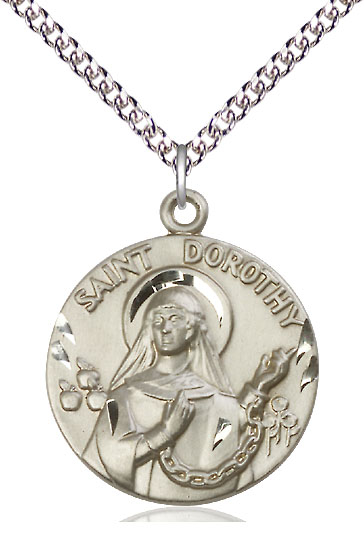 Sterling Silver Saint Dorothy Pendant on a 24 inch Sterling Silver Heavy Curb chain