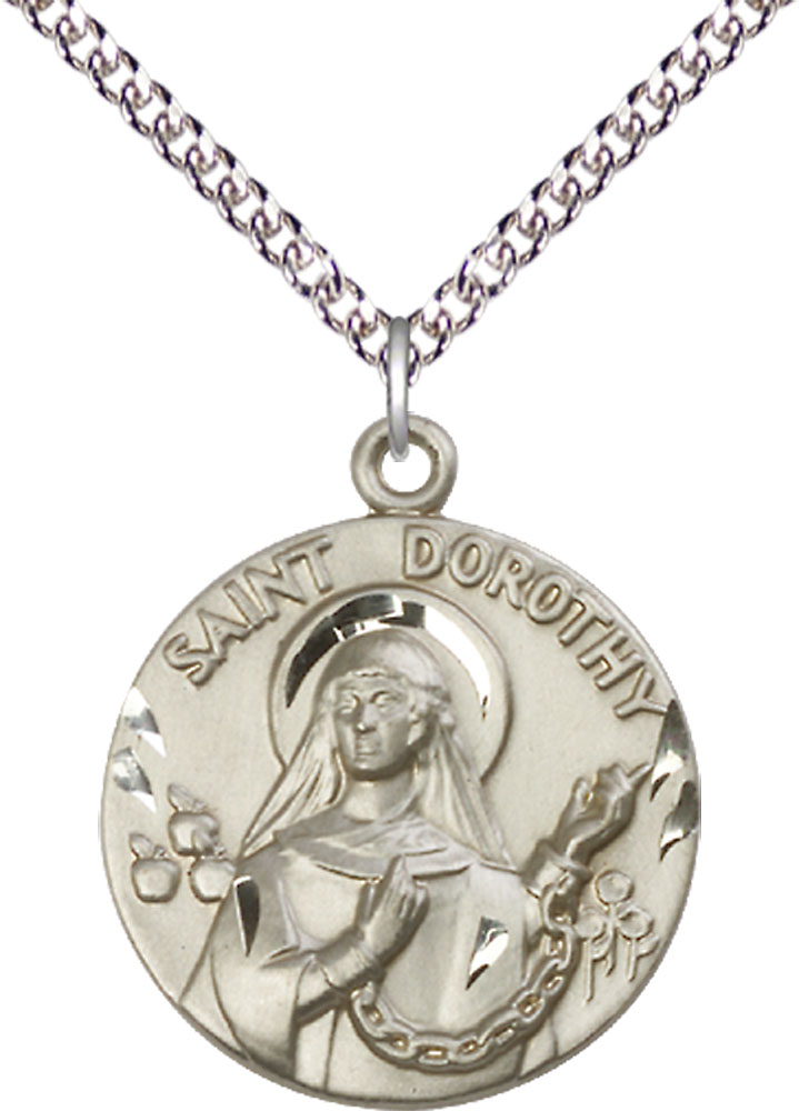 Sterling Silver Saint Dorothy Pendant on a 24 inch Sterling Silver Heavy Curb chain