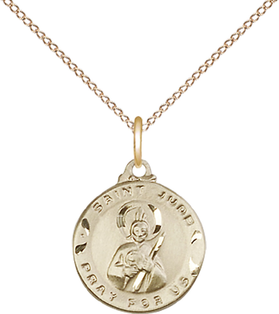 14kt Gold Filled Saint Jude Pendant on a 18 inch Gold Filled Light Curb chain