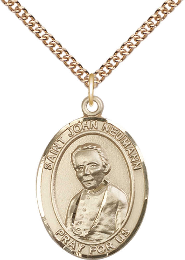 14kt Gold Filled Saint John Neumann Pendant on a 24 inch Gold Filled Heavy Curb chain
