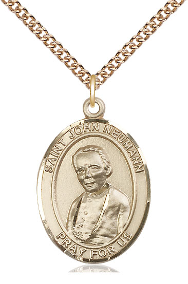 14kt Gold Filled Saint John Neumann Pendant on a 24 inch Gold Filled Heavy Curb chain