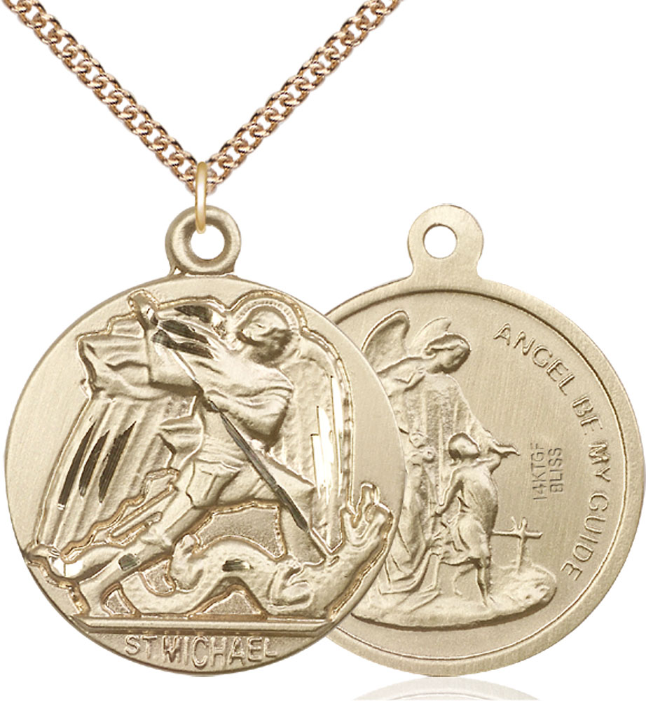 14kt Gold Filled Saint Michael the Archangel Pendant on a 24 inch Gold Filled Heavy Curb chain