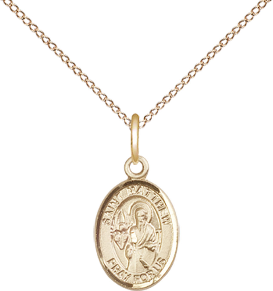 14kt Gold Filled Saint Matthew the Apostle Pendant on a 18 inch Gold Filled Light Curb chain