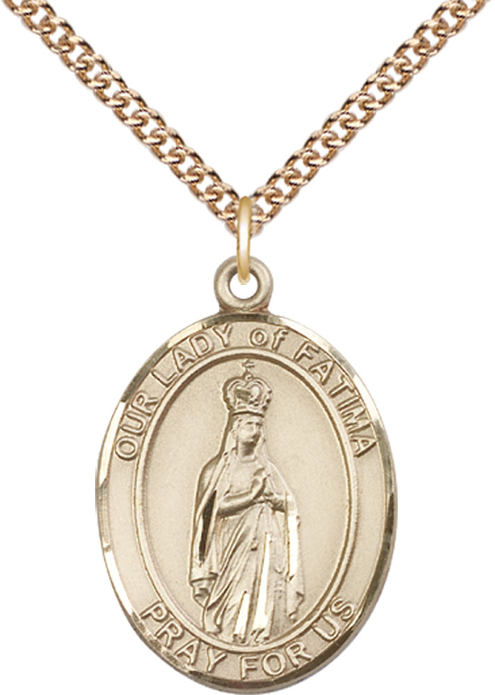 14kt Gold Filled Our Lady of Fatima Pendant on a 24 inch Gold Filled Heavy Curb chain