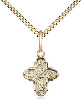 14kt Gold Filled 4-Way Chalice Pendant on a 18 inch Gold Plate Light Curb chain