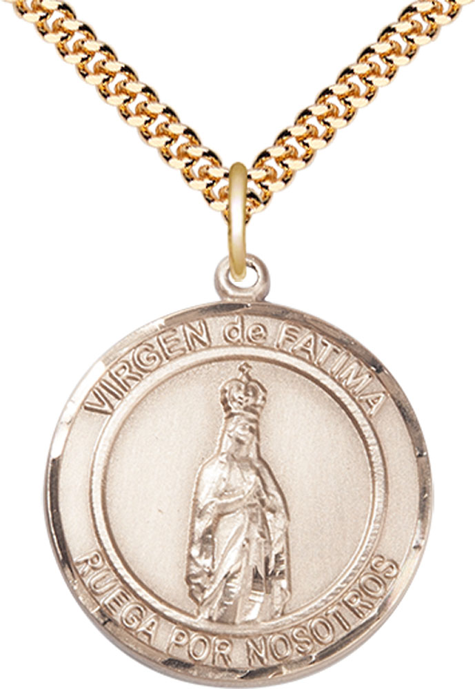 14kt Gold Filled Virgen de Fatima Pendant on a 24 inch Gold Filled Heavy Curb chain