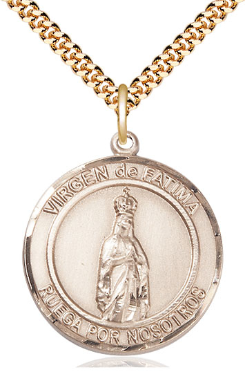14kt Gold Filled Virgen de Fatima Pendant on a 24 inch Gold Filled Heavy Curb chain