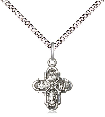 Sterling Silver 4-Way Chalice Pendant on a 18 inch Light Rhodium Light Curb chain