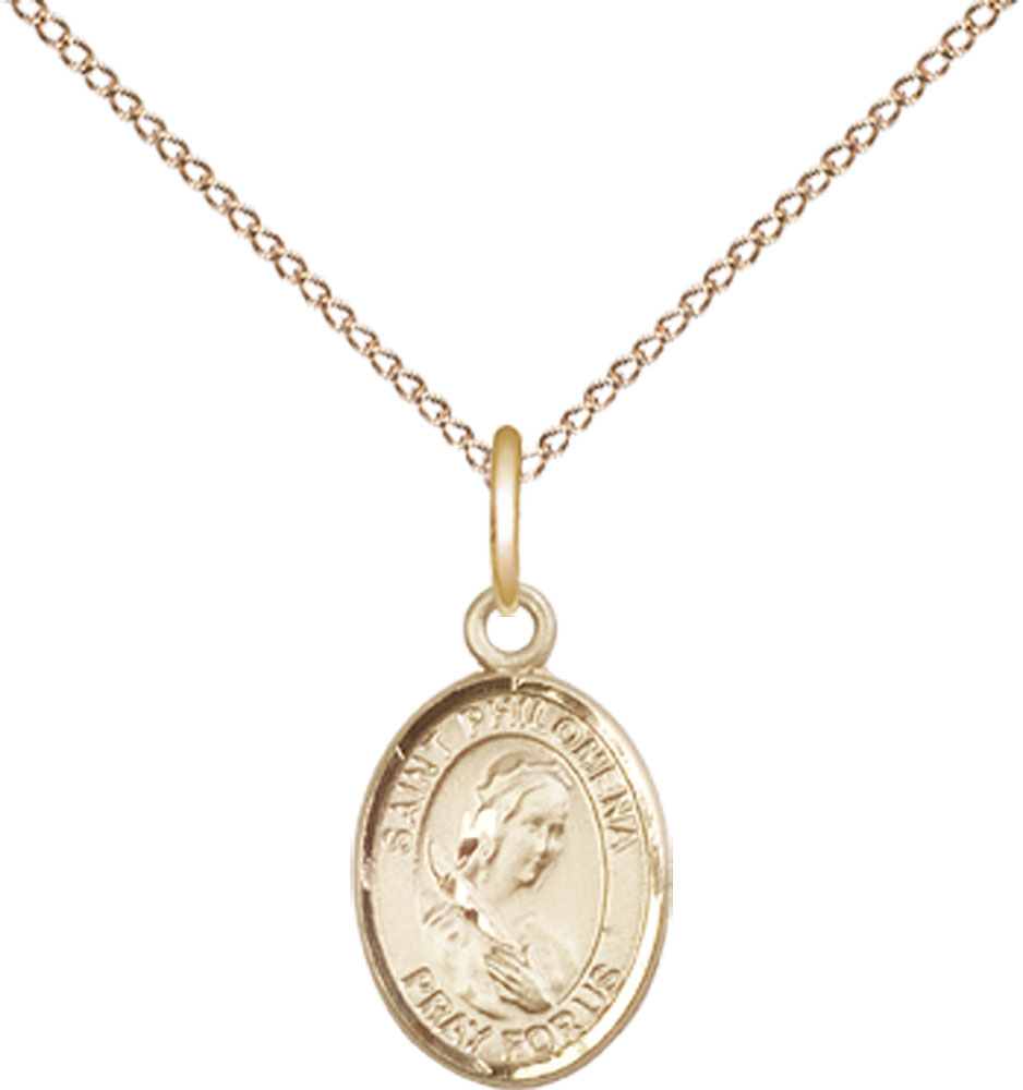 14kt Gold Filled Saint Philomena Pendant on a 18 inch Gold Filled Light Curb chain