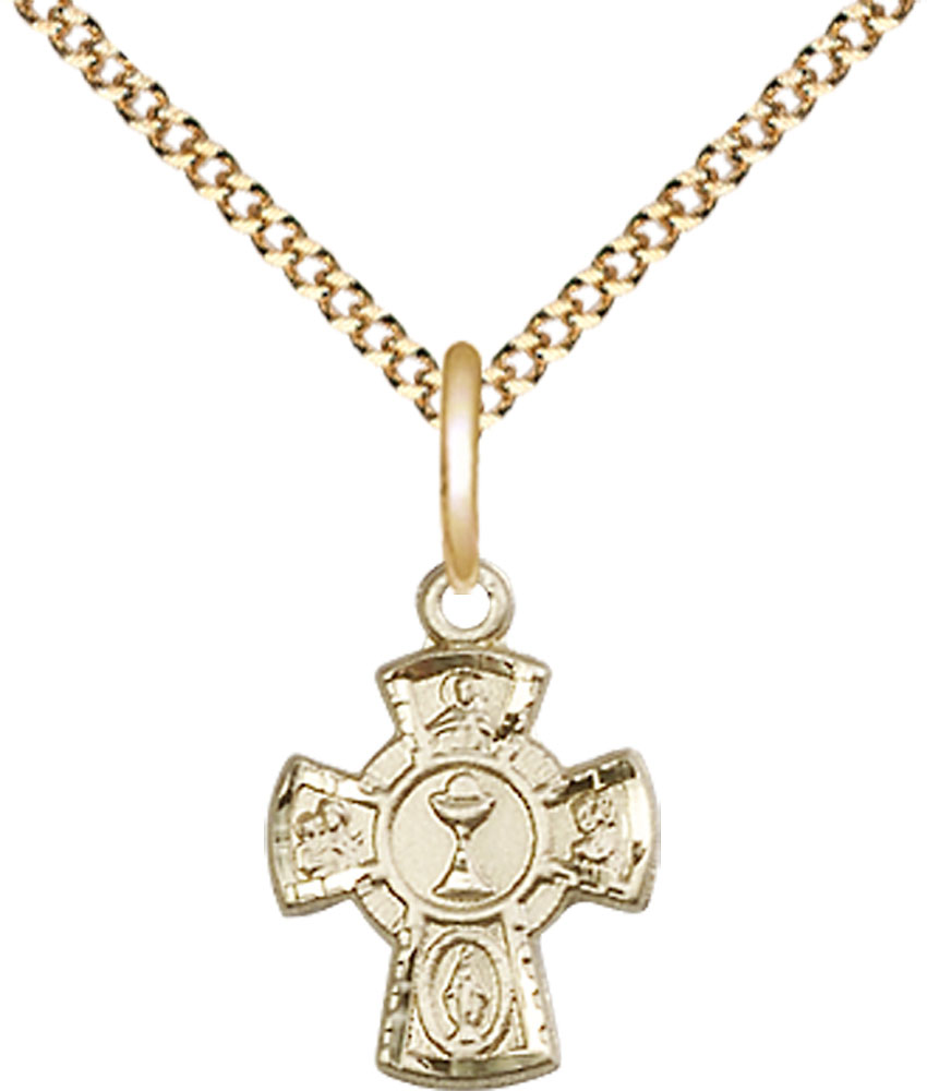14kt Gold Filled 5-Way / Chalice Pendant on a 18 inch Gold Plate Light Curb chain