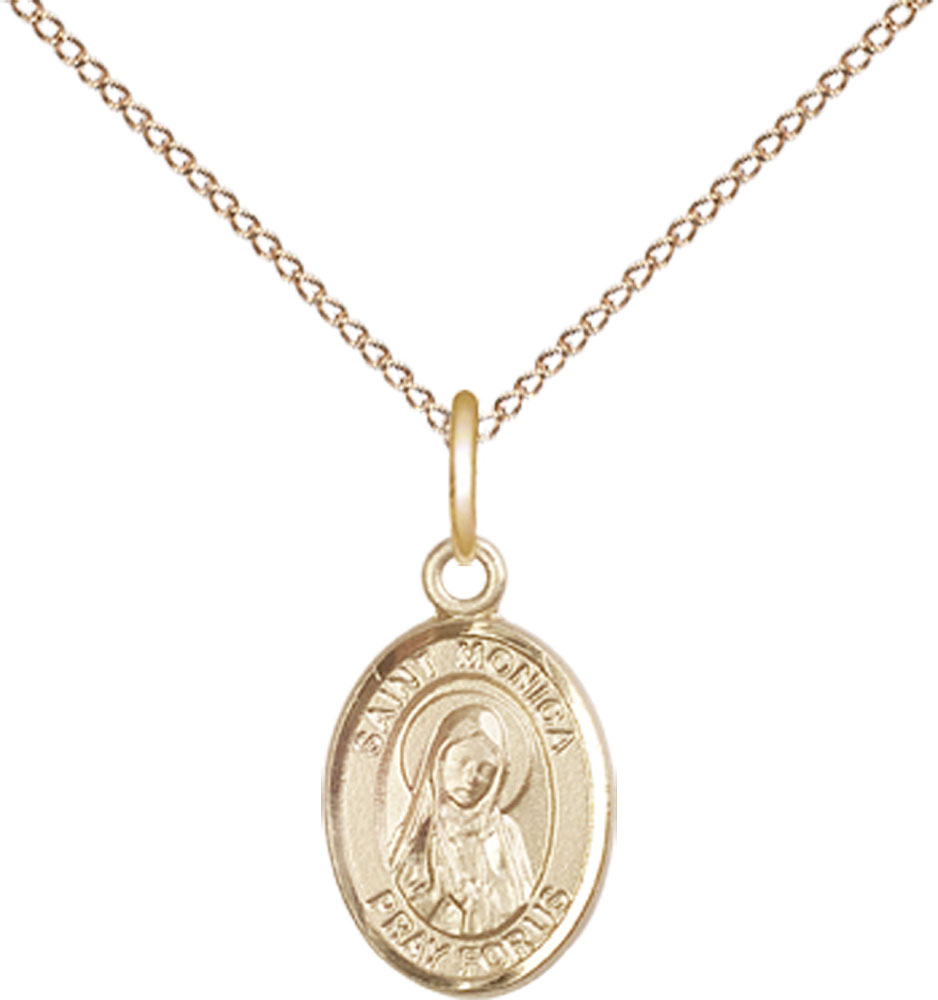 14kt Gold Filled Saint Monica Pendant on a 18 inch Gold Filled Light Curb chain
