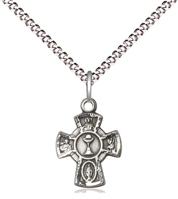 Sterling Silver 5-Way / Chalice Pendant on a 18 inch Light Rhodium Light Curb chain
