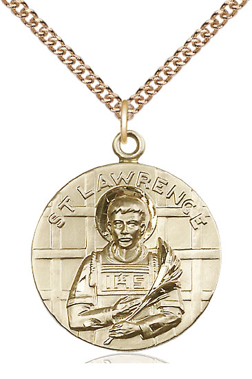 14kt Gold Filled Saint Lawrence Pendant on a 24 inch Gold Filled Heavy Curb chain