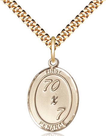 14kt Gold Filled First Penance Pendant on a 24 inch Gold Plate Heavy Curb chain