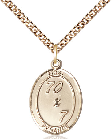 14kt Gold Filled First Penance Pendant on a 24 inch Gold Filled Heavy Curb chain
