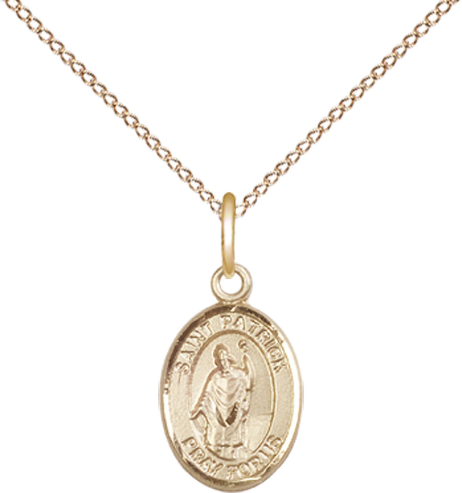 14kt Gold Filled Saint Patrick Pendant on a 18 inch Gold Filled Light Curb chain