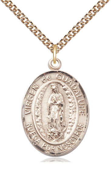 14kt Gold Filled Virgen de Guadalupe Pendant on a 24 inch Gold Filled Heavy Curb chain